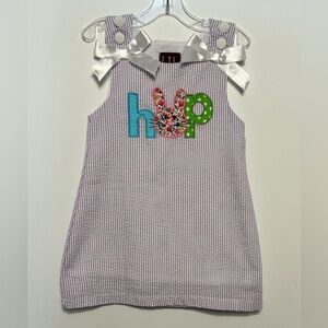 Striped Dress with Playful 'Hop' Design